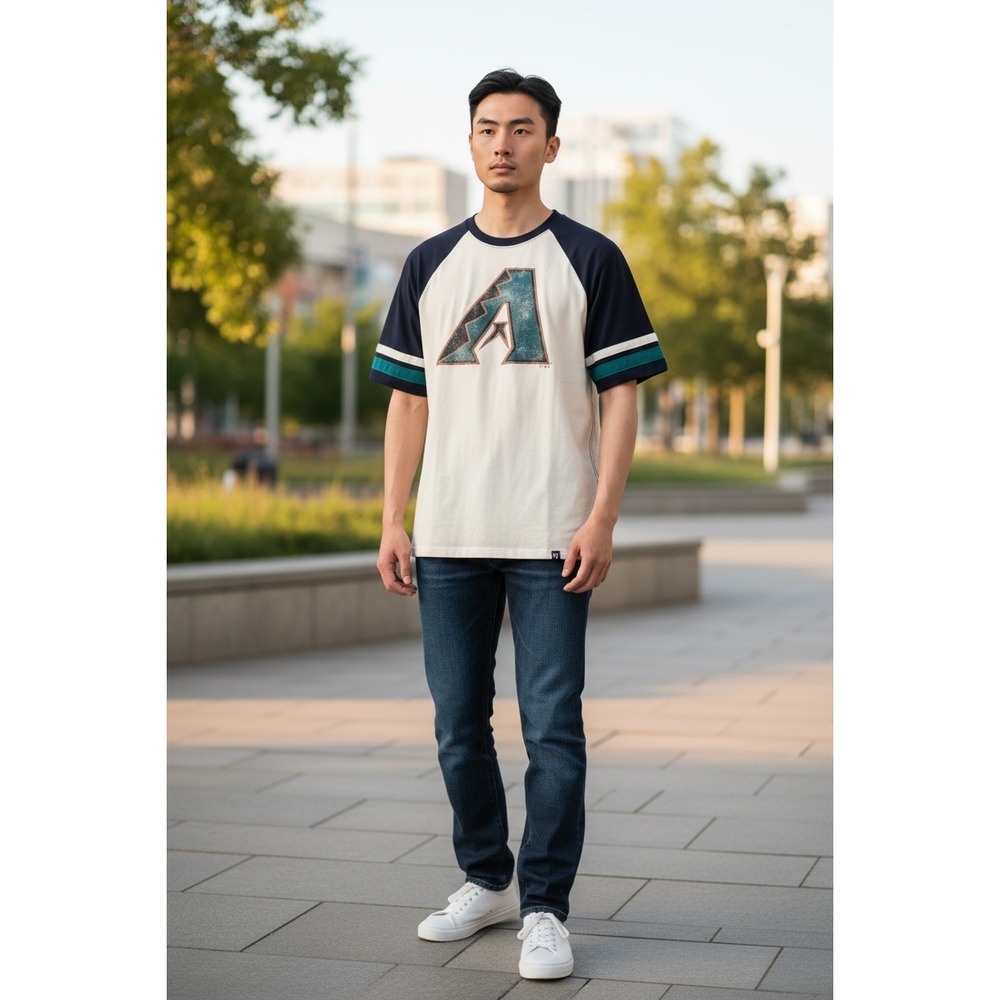076 47 Brand Arizona Diamondbacks Raglan TShirt Mens Large Cream Navy Teal MLB